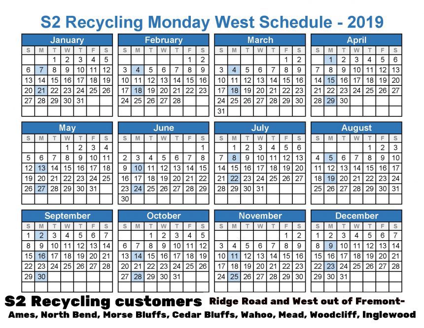 2019 Recycling Monday West Schedule S2 Rolloffs