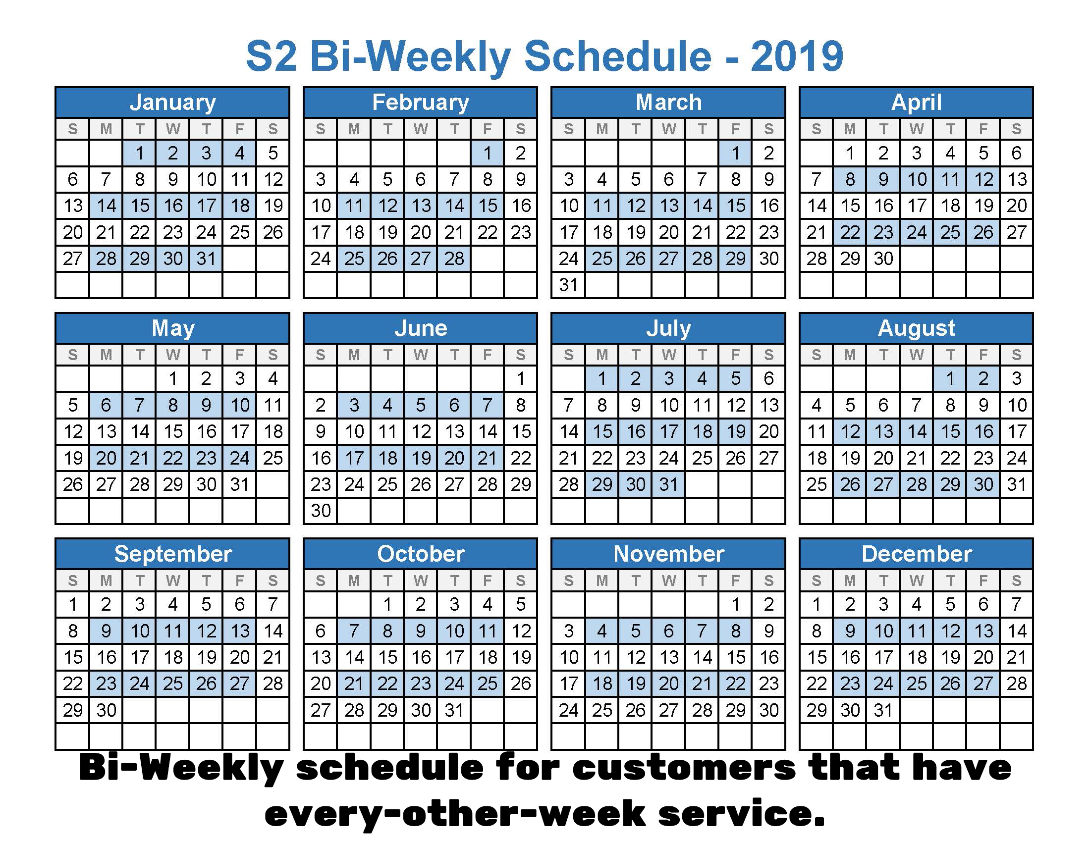 2019 bi-weekly schedule