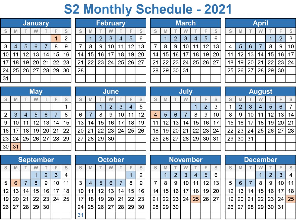 2021 Monthly Schedule