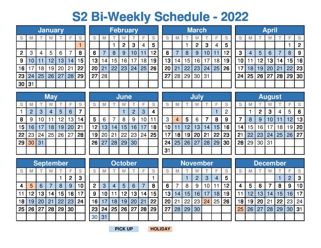 Sanipac Schedule 2022 Service Schedules 2022 | S2 Roll-Offs