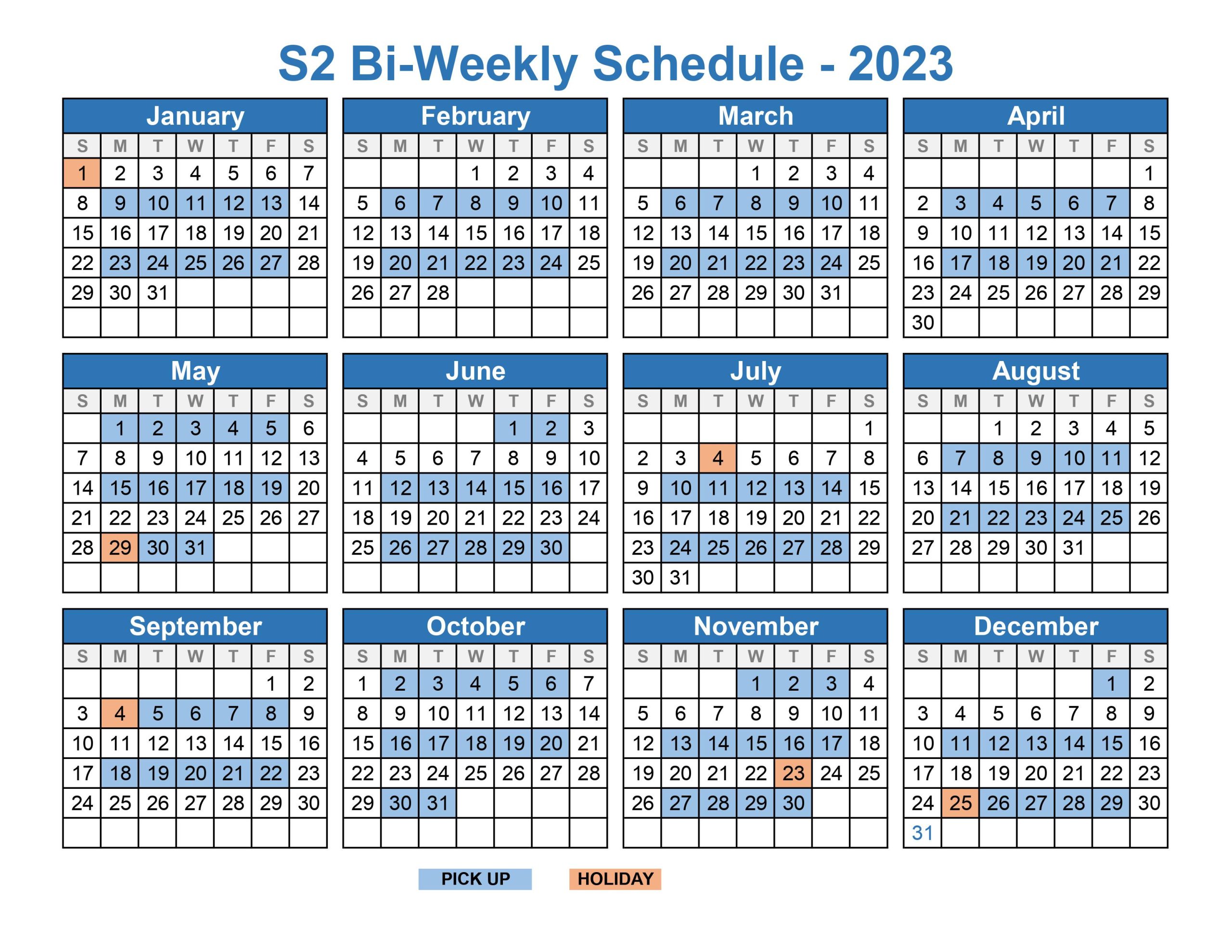 2023 Bi weekly Schedule S2 Roll offs