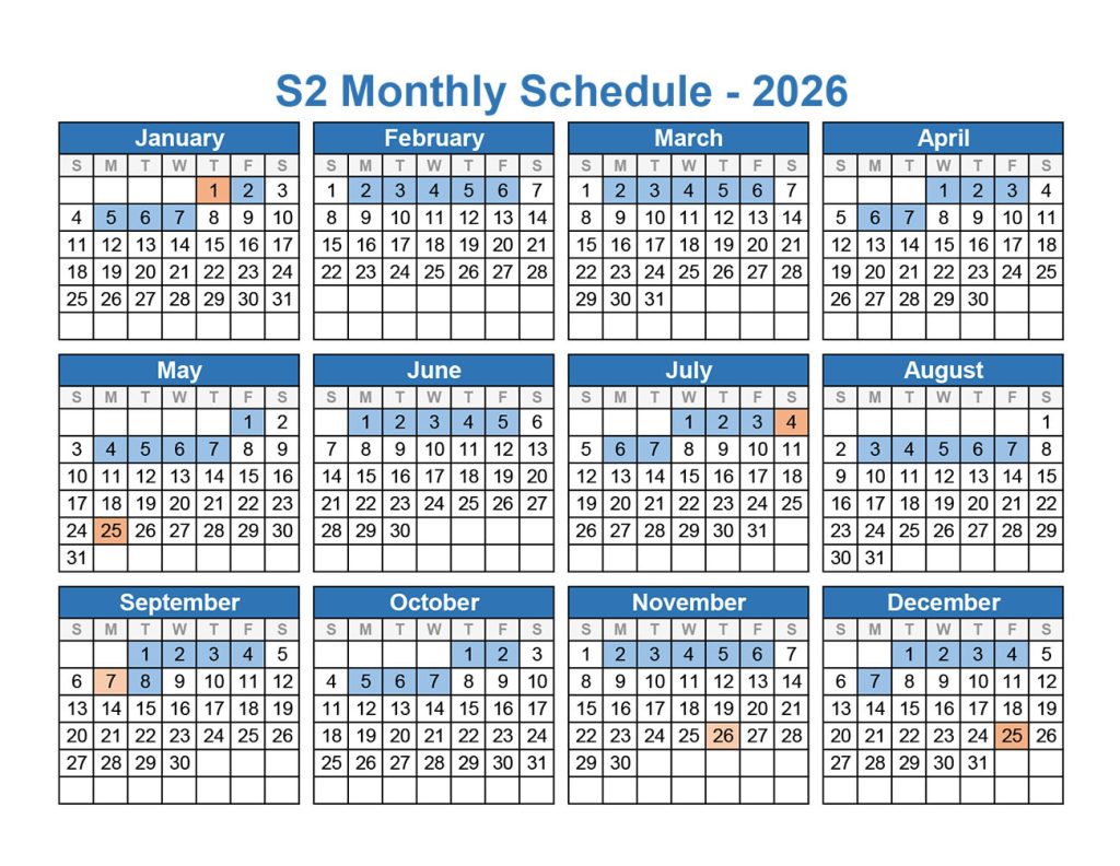 2026 Monthly schedule