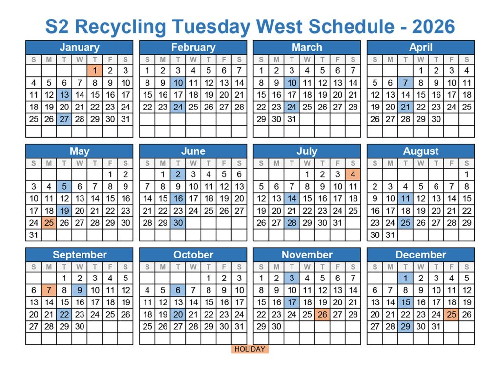 2026 Recycling Tuesday West schedule